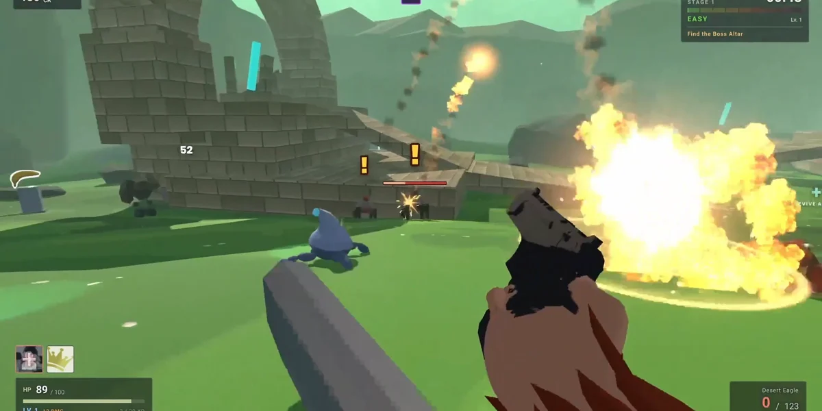 An Ape Squad battle in a green stone arena with an explosion and a fallen squadmate’s revive marker